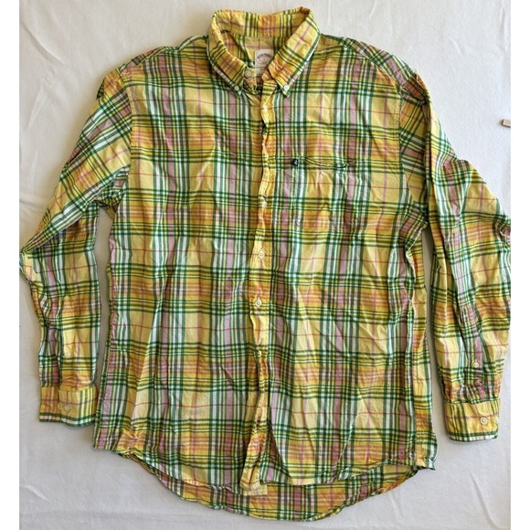Brooks Brothers Plaid Yellow Pink Easter Spring Casual Button Down Shirt Mens L - Picture 1 of 5